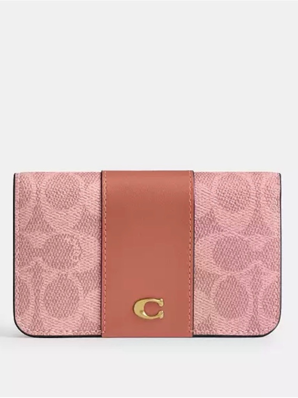 Coach Pink Signature Canvas Wallet with Tan Leather Strap